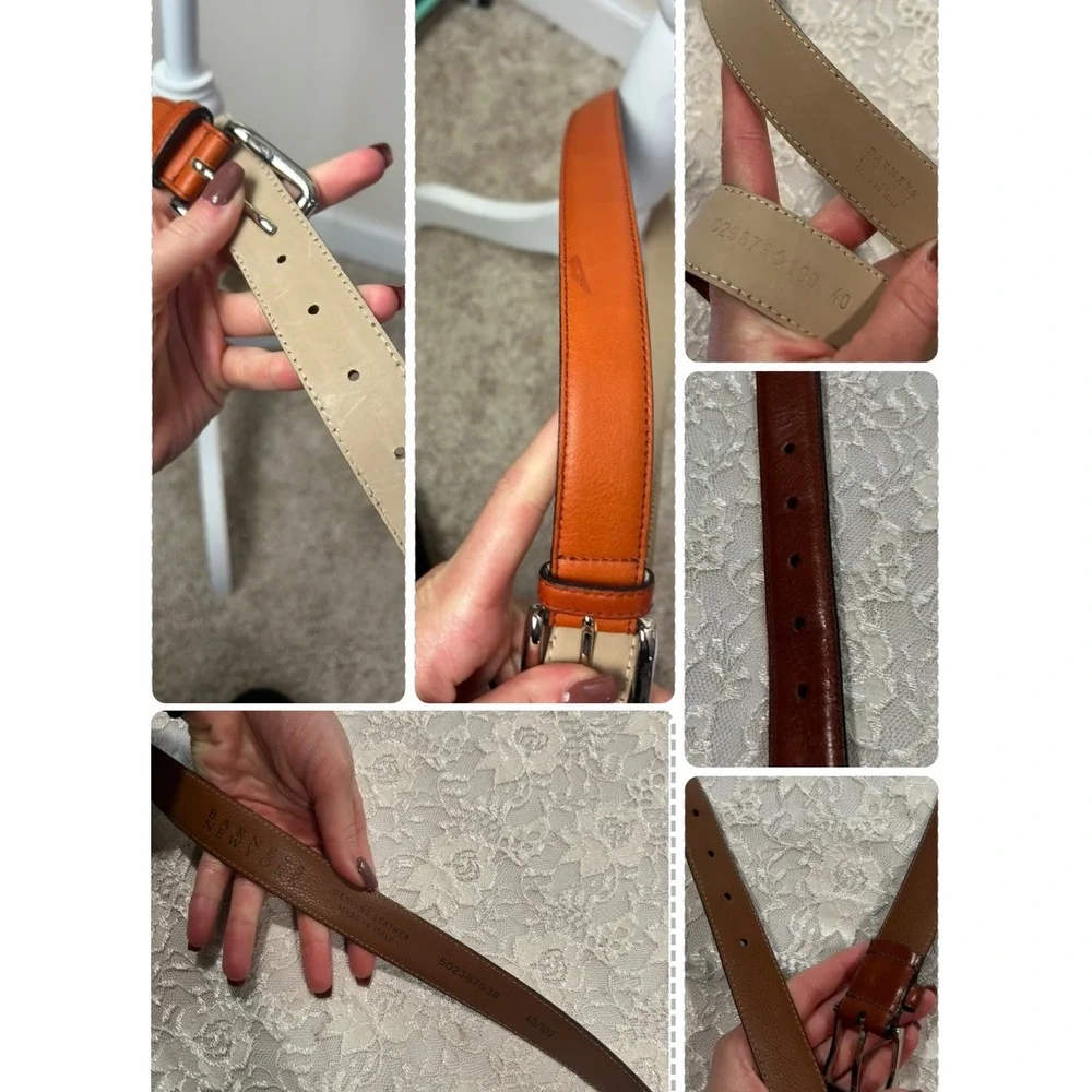 Mens Barneys New York Orange Brown Leather Belt Dress Belt Bundle Size 40 Causal
